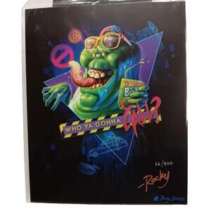 Ghostbusters Slimer Rocky Davies Signed Variant Art Print Bam Box 8x10 COA